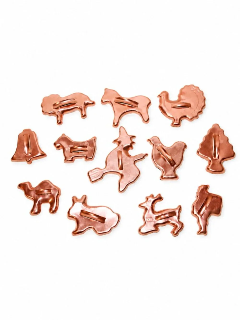 Vintage Copper Colored Aluminum Animal Cookie Cutter Set of 11